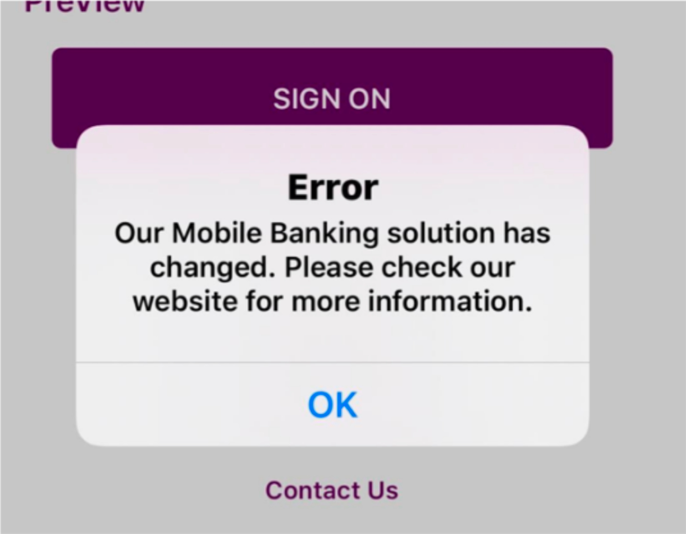 mobile app error message
